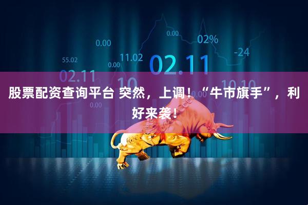 股票配资查询平台 突然，上调！“牛市旗手”，利好来袭！